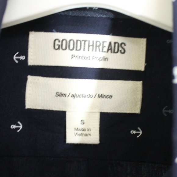 NWT GOODTHREADS Navy Blue Nautical Anchor Button Front Shirt Size Small S/S - Picture 10 of 10